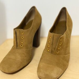 Tory Burch Suede Block Heel Booties Women’s 10M Camel Brown All Leather